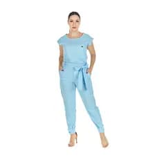 Conjunto Feminino Scrub Muscle Azul Bebê Uniforme Clínica Consultório Secretária Casual Esteticista