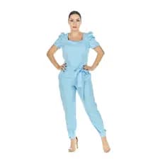 Conjunto Scrub Feminino Manga Curta Bufante Princesa Azul Bebê Uniforme Profissional Secretária Consultório Clínica