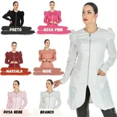 Jaleco Feminino Manga Longa Princesa Bufante Acinturado com Zíper Profissional Saúde Estética