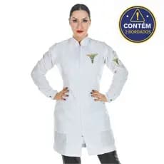 Jaleco Feminino Oxford Profissional Manga Longa Personalizoado Com 2 Bordados