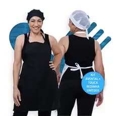 Kit Com 5 Avental e 5 Touca Redinha Cozinha Uniforme Lanchonete Padaria