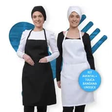 Kit Com Avental e Touca Bandana Uniforme Casa Unissex Restaurante Lanchonete Churrascaria