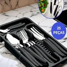 Jogo De Talheres 25 Peças Em Aço Inox Com Porta Talher