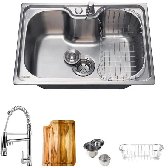 Cuba para cozinha gourmet pia aço inox 304 com acessórios tábua de corte Borari e Torneira gourmet Munim Pingoo