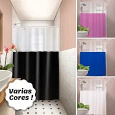 Cortina Box com Visor Lisa Em PVC Para Banheiro Anti Mofo Com Ganchos