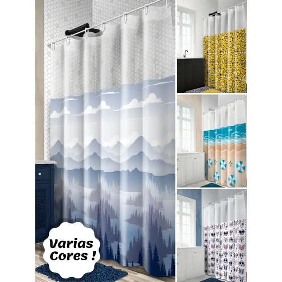 Cortina Box com Visor Em PVC Para Banheiro Anti Mofo Com Ganchos