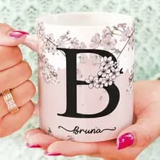 Caneca Xícara Personalizada Presente Com Seu  Nome Floral Cerejeira