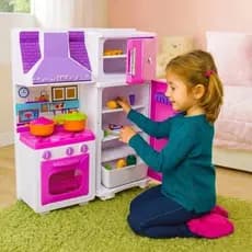 Cozinha Brinquedo Infantil Rosa Fogão Geladeira Comidinha Freezer Separado com Porta Fogão com Bocas