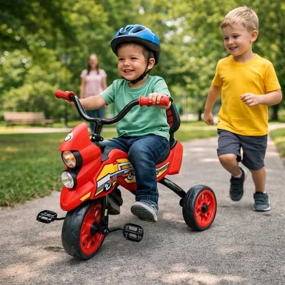 Triciclo Infantil Estilo Moto Vermelho Veículo Pedal Criança Brinquedo Passeio Rua