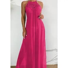Saida De Praia Vestido Longo Túnica Com Fenda PINK BEGE PRETO