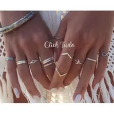 Anel Prata kit 12pçs Promoção Feminino Moda Vintage