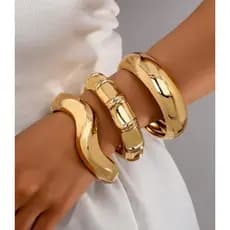Conjunto De Pulseiras Dourada Minimalista Geométrica Moda