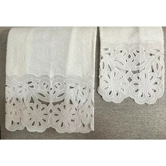 Toalha Lavabo Bordada Luxo Rosto - KIT 2 PEÇAS ROSTO E MÃOS branca