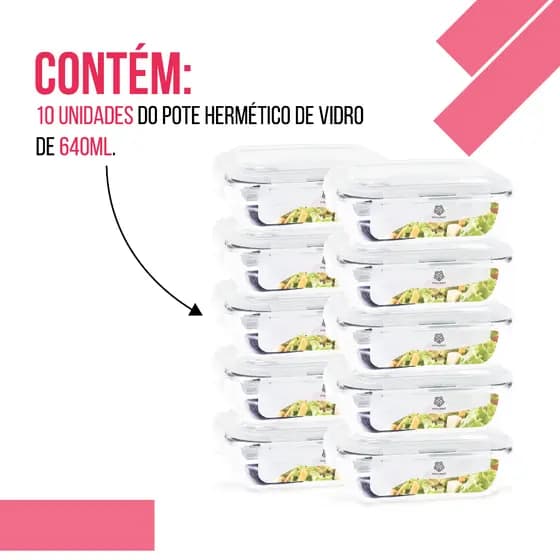 10 Pote de Vidro Com Tampa 640ml Potes Herméticos Porta Mantimentos Marmita de Vidro Pote De Vidro