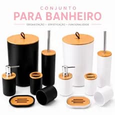 Kit de Banheiro Completo 6 Peças Acessórios Lixeira Lixo Porta Sabonete Líquido Escova Sanitária