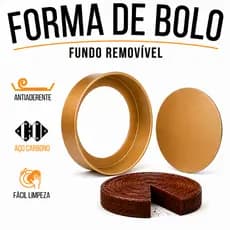 Forma Fundo Removivel Antiaderente Forma de Bolo Teflon Dourada Gold Forma Redonda Para Bolo