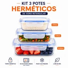 Kit Potes Herméticos Porta Mantimentos de 3 Tamanhos 1 Pote 370ml + 1 Pote 640ml E +1 De 1040ml