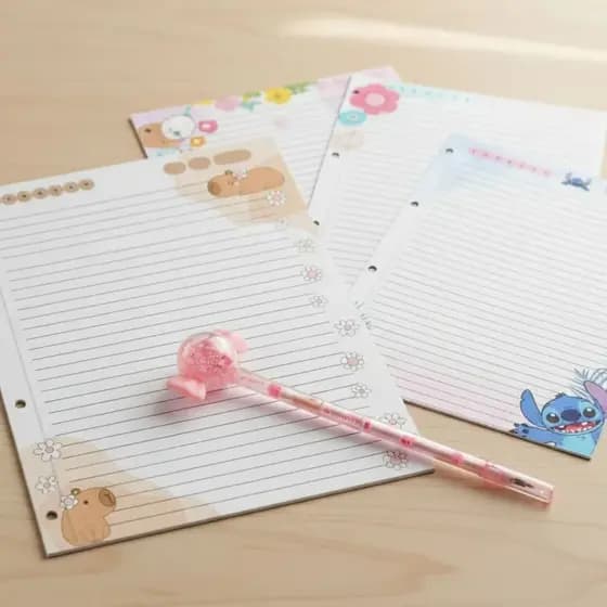 Folhas de Fichário c Desenho Vários Personagens Pautadas A4 c 70 Folhas- Caderno Universitário Disco