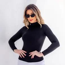 Blusa Cacharrel Feminina Gola Alta de Manga Longa - Varias Cores