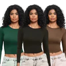 KIT 3: Blusa Feminina de Manga Longa - Meia Estação de Compressão Colada