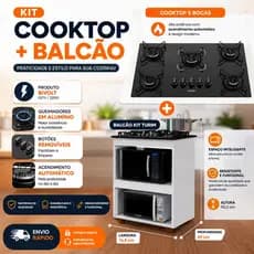 Kit Balcão Turim com Cooktop Itatiaia 5 Bocas Vidro Preto Essencial