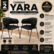 Kit 2 Cadeiras de Jantar Yara Moderna Estofada Courino Estrutura em Aço Carbono
