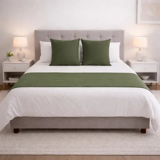 Kit Peseira de Cama  + Capas de Almofada 40x40 Tecido Algodão 180 Fios Casal | Queen | King | Solteiro Verde Musgo
