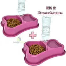Kit 2 Comedouro Duplo Anti Formiga Pet Bebedouro Com Suporte Para Garrafa