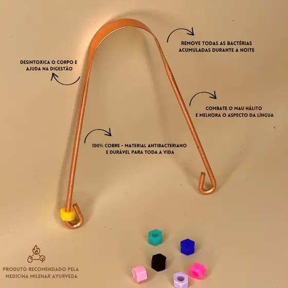KIT 3x Limpador Raspador de Língua Cobre