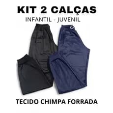 KIT 02 Calças Jogeer infantil juvenil com bolso Chimpa flanelado Escola , PRETO E AZUL 10 ao 16