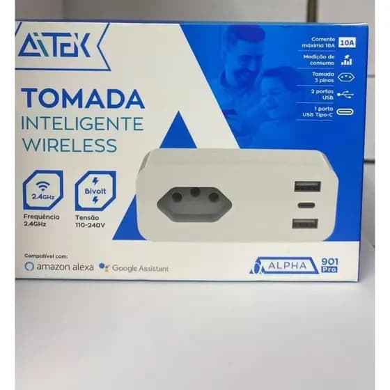 Tomada Inteligente Wifi Adaptador Smart Socket  10A 2USB 1TIPO-C Suporte Smart Life App control Alexa Casa PC