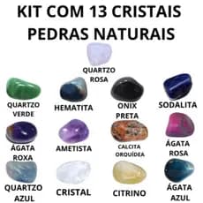 Kit 13 Cristais Naturais Pedras Roladas - Hematita, Quartzo Verde, Quartzo Rosa, Onix