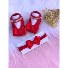 kit sapatinho + laço para bebê de crochê/ Saída maternidade/ sapatilha de menina