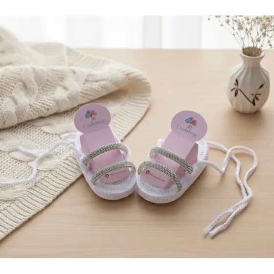 Papete Feminina baby infantil branco de Crochê Calçado Bebê Confortável Sandália Menina Estilosa De Amarração Brilho