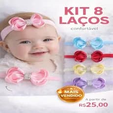 kit 4 ou Kit 8 Laços Bebê Faixinha Macia Não Aperta Cores Lindas Pronta Entrega