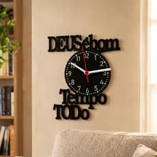 Relógio de Parede Decorativo Deus é Bom O Tempo Todo Mdf Preto