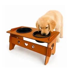 Comedouro Bebedouro Pet Elevado Cães E Gatos Regulável MDF 2 Potes 250ml Com Tampas