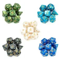 Jogo Kit com 07 Dados de RPG Dungeons And Dragons D&D Poliédricos D4 D6 D8 D10 D10% D12 D20 Para RPG De Mesa