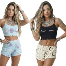 Baby Doll kit c/2 und  Cropped Feminino -Pijama Ondinha Virgínia