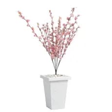 Arranjo Planta Artificial Flores Cerejeira Rosa Sakura + Vaso Decorativo Grande+ Decoração Enfeite