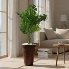Planta Artificial Palmeira Grande  + Vaso Grande Decorativo Polipropileno + Pedras Brancas Enfeite