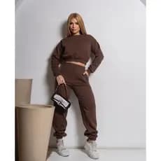 Conjunto moletom feminino calça Jogger e cropped manga longa flanelado moda outono inverno