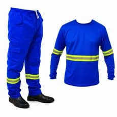 1 Kit Conjunto Uniforme Trabalho Profissional Calça e Camiseta Manga Longa FAIXA REFLETIVA