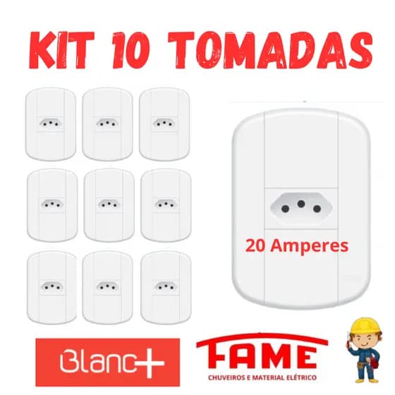 Kit  Tomadas Embutir 20AP Blanc+  Fame
