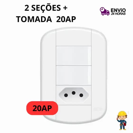 Interruptor Duplo  + Tomada 2P+T 20AP Blanc+ Branca Fame