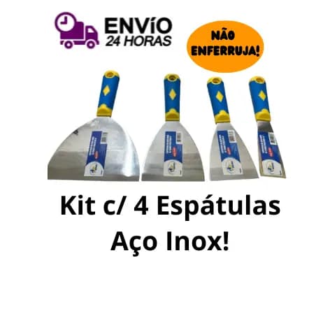 Espátula Aço Inox Kit  c/4 (15cm-10cm -8m-4cm) 1,5' 3,0', 4,0', 6,0' Gesso Massa Culinária