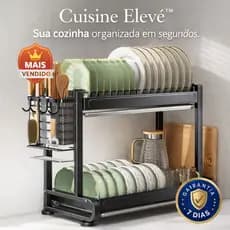 Escorredor de Louça 2 Andares Preto Cozinha Compacta Organizador de Pia Cuisine Elevé™ Resistente Antiderrapante