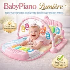 Tapete de Atividades Bebê com Piano Musical BabyPiano Lumière™ Educativo Interativo Sensorial Rosa Confortável