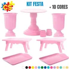 Kit Festa-  1- Boleira Royale 22 cm, 2- Vaso Grego, 2- Bandeja 20x13,  2- Mesinhas - Várias Cores