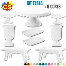 Kit Festa Decoração Boleira Cake Renda 19cm + 2 Vasos Grego + 2 Mesinha + 2 Band 20x13 + 2 Mini Cake